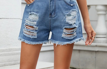 Distressed Raw Hem Denim Shorts