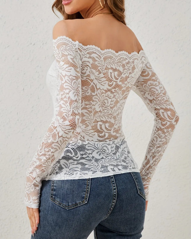 Off Shoulder Lace Slim T-shirt
