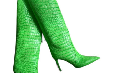 Pointed Toe Crocodile Pattern Knee Thigh Boots