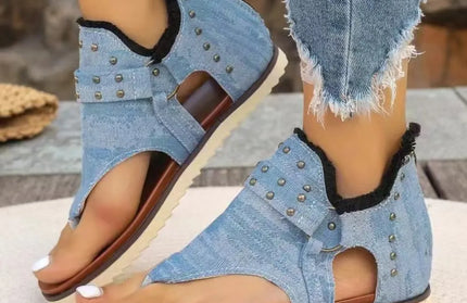 Studded Raw Hem Flat Sandals