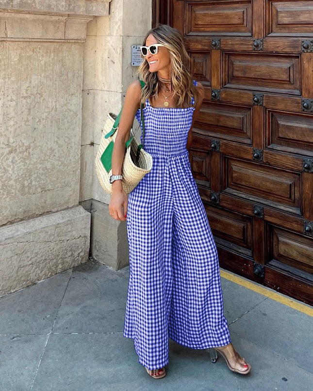 Plaid Mid-Waist Jumpsuit