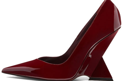 Ultra high heels, shallow mouth, pointed toe, patent leather wedge shoes, catwalk plus size shoes
