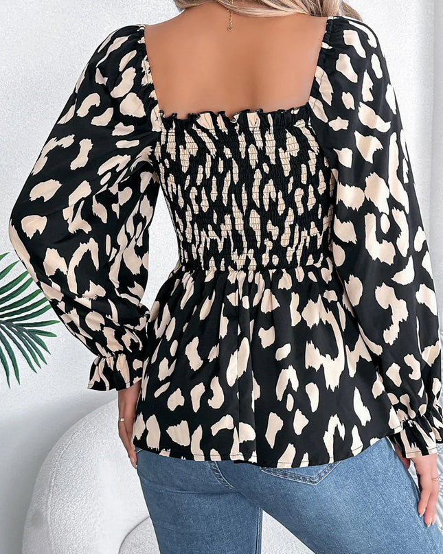 Square Neck Flounce Sleeve Blouse