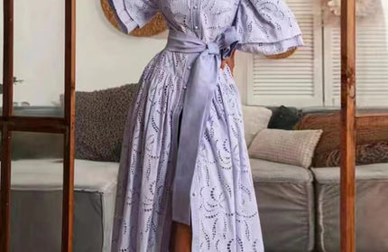 Lotus Leaf Single-Breasted Long Dress