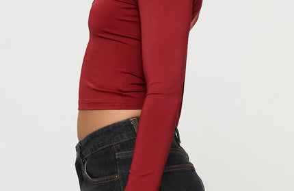 Scoop Neck Long Sleeve Cropped T-Shirt