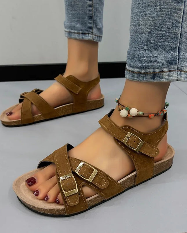 Open Toe Flat Buckle Sandals