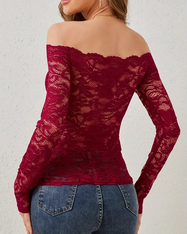 Off Shoulder Lace Slim T-shirt
