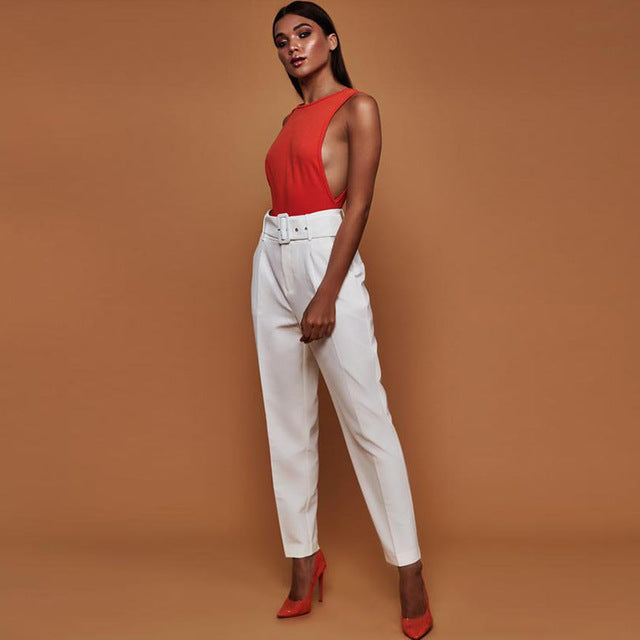 Casual Belted Straight Leg Pants
