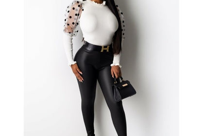 Sexy Turtleneck Mesh Polka Dot Shirt