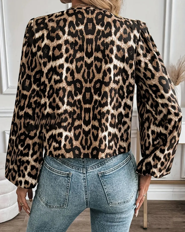 Tied Leopard Long Sleeve Shirt
