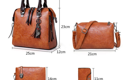 Leather Shoulder Messenger Tote Bag 4pcs Set