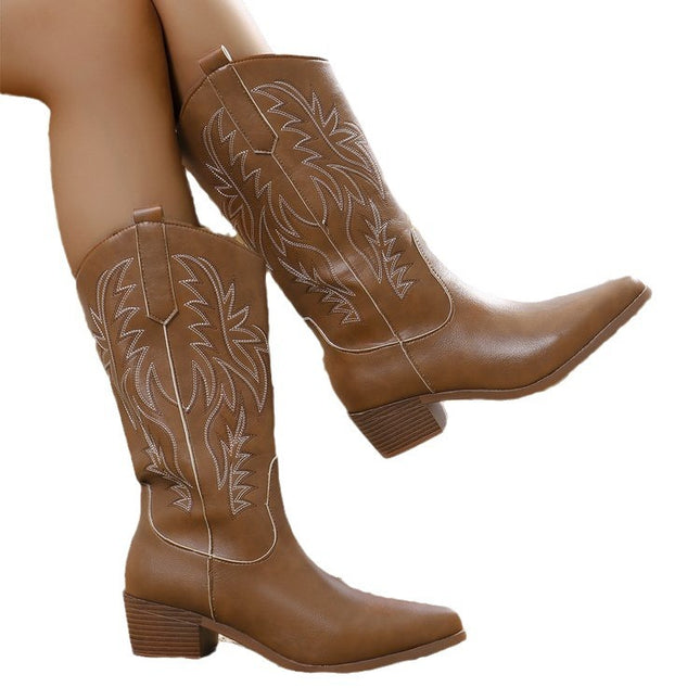 Vintage Tribal Pattern Chunky Heel Ankle Boots