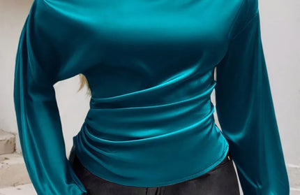 Drawstring One Shoulder Long Sleeve Blouse