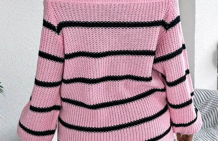 Striped Off-Shoulder Long Sleeve Sweater