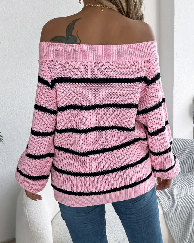 Striped Off-Shoulder Long Sleeve Sweater