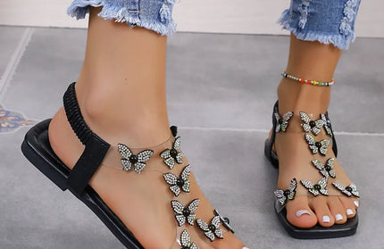 Rhinestone Butterfly Flat Sandals