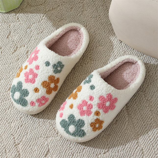 Flower Plush Warm Slippers - Hey Love Boutique