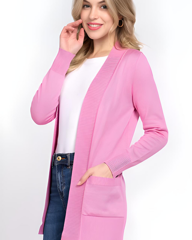 Ribbed Trim Open Front Cardigan - Hey Love Boutique