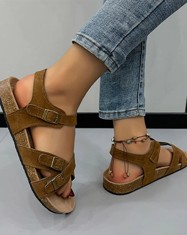 Open Toe Flat Buckle Sandals