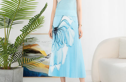 Printed Pleated Dress Set