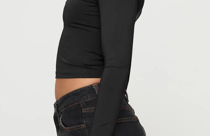 Scoop Neck Long Sleeve Cropped T-Shirt