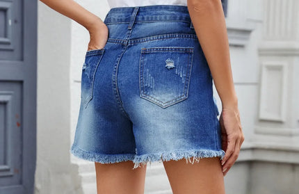 Distressed Raw Hem Denim Shorts