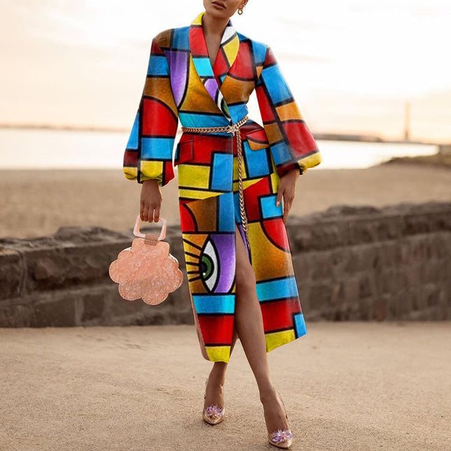 Graphic Print Long Coat - Hey Love Boutique