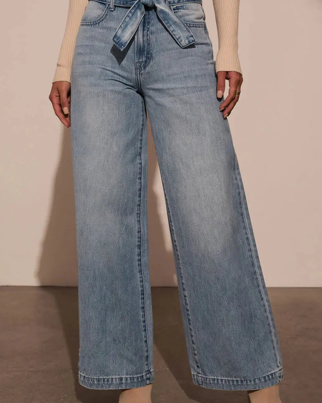 Tied Wide Leg Jeans with Pockets