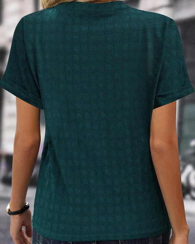 Notched Short Sleeve Blouse