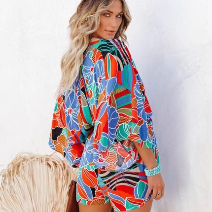 Printed Waistband Short Sleeved Jumpsuit