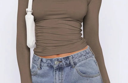 Ruched Asymmetrical Neck Long Sleeve T-Shirt