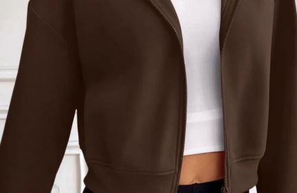 Zip Up Dropped Shoulder Hooded Jacket - Hey Love Boutique