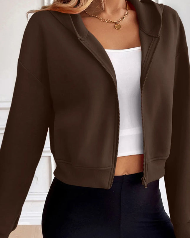 Zip Up Dropped Shoulder Hooded Jacket - Hey Love Boutique