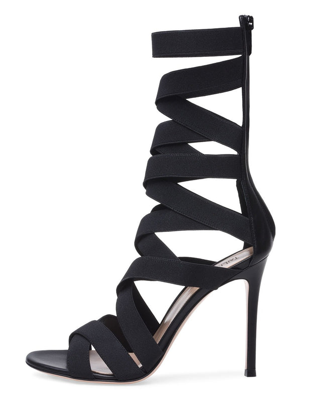 Black Elastic Belt Heels