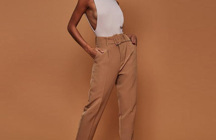 Casual Belted Straight Leg Pants