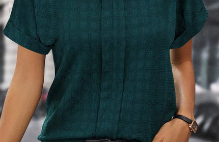 Notched Short Sleeve Blouse