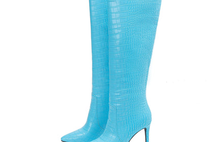 Pointed Toe Crocodile Pattern Knee Thigh Boots