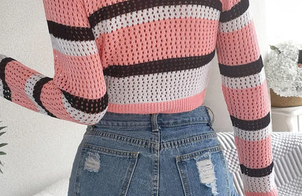 Tied Openwork Long Sleeve Knit Shirt
