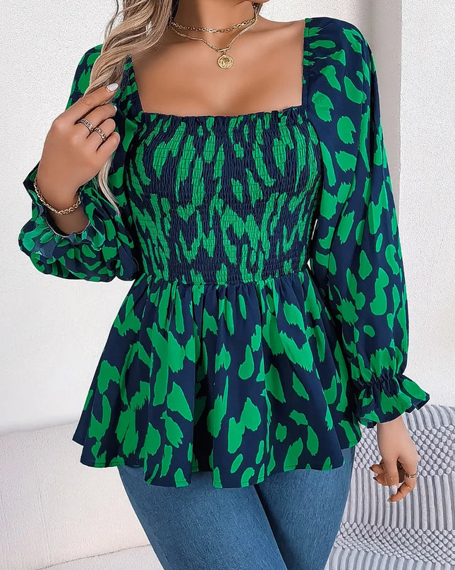 Square Neck Flounce Sleeve Blouse