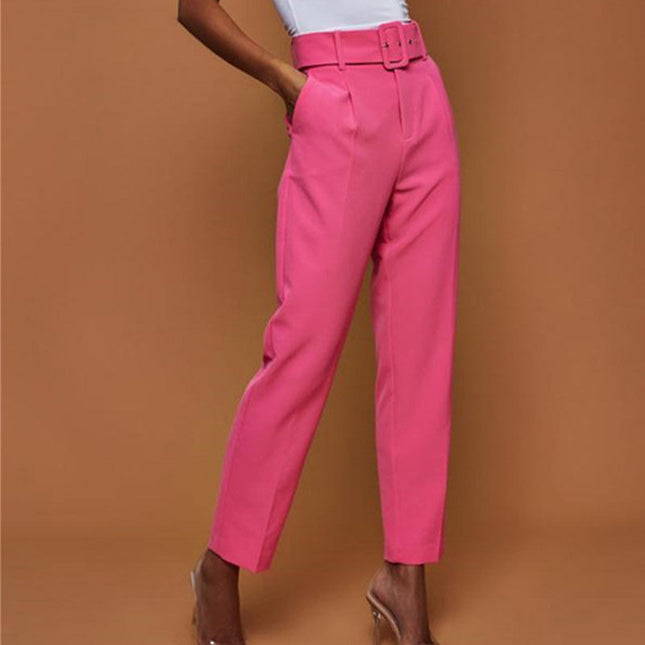 Casual Belted Straight Leg Pants