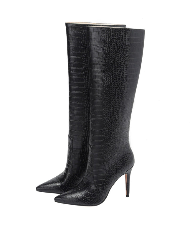 Pointed Toe Crocodile Pattern Knee Thigh Boots