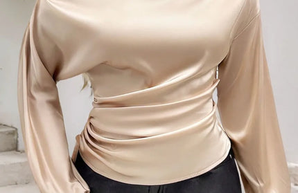 Drawstring One Shoulder Long Sleeve Blouse