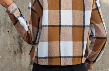 Plaid Collared Neck Cropped Jacket