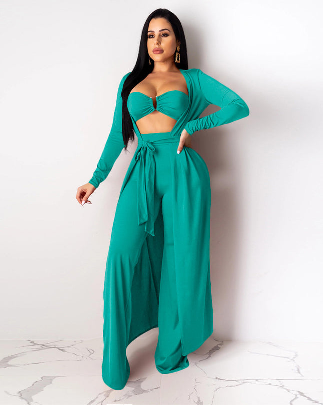 Sexy Long-Sleeved Cloak Pants Three-Piece Set
