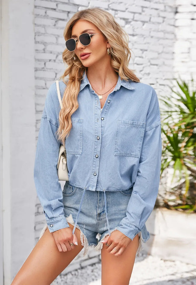 Button Up Long Sleeve Denim Jacket with Breast Pockets