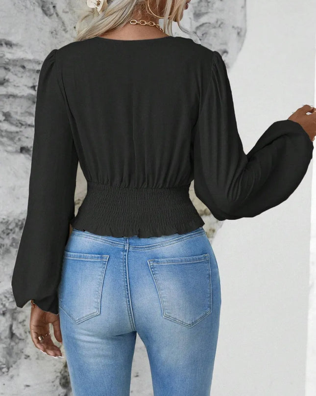 Smocked Balloon Sleeve Blouse
