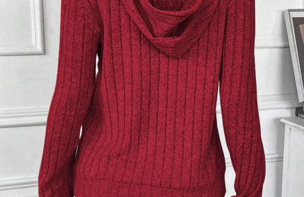 Drawstring Ribbed Long Sleeve Hoodie