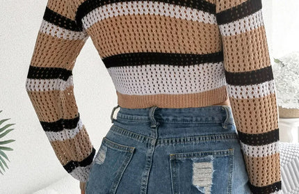 Tied Openwork Long Sleeve Knit Shirt