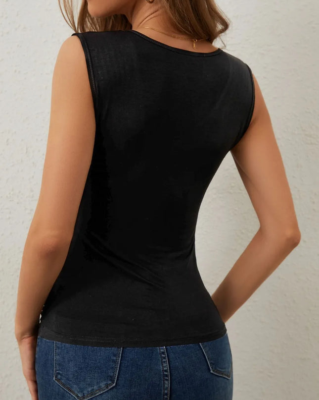 Pleated Rhinestone Sleeveless Blouse