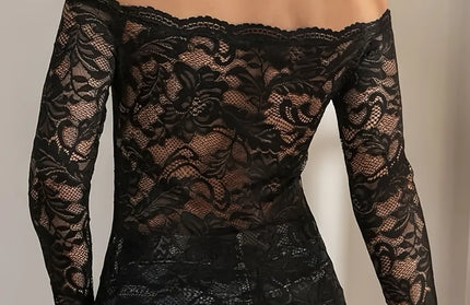 Off Shoulder Lace Slim T-shirt